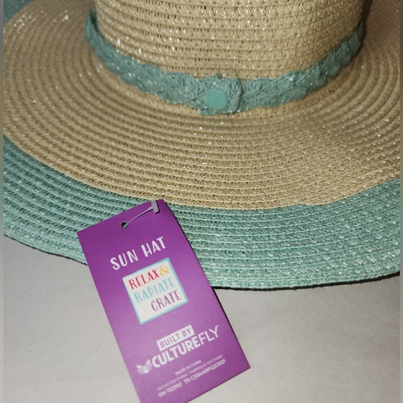 The Girlfriend Hat Wide Brim Hat Stripe Braided Hat Band Baby Blue Natural Paper - Picture 3 of 8